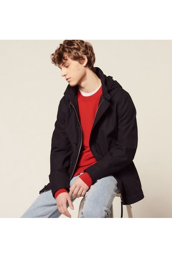 Men's Navy Cotton Zipper Hooded Windbreaker Jacket , XL