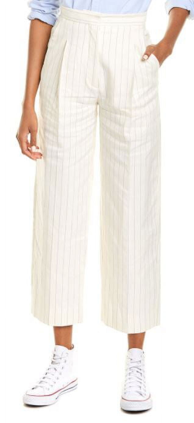 Sandro Women's Ecru Davis Striped Wide Leg Linen Blend Pant, 40