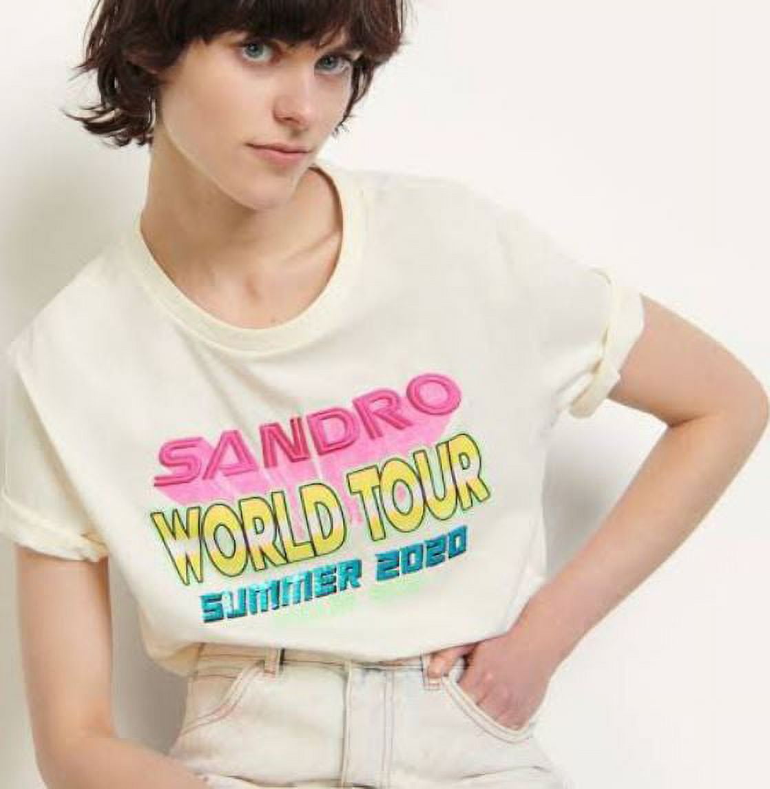 Sandro Women's Ecru Tour Sequin Embellished Graphic Print Cotton T