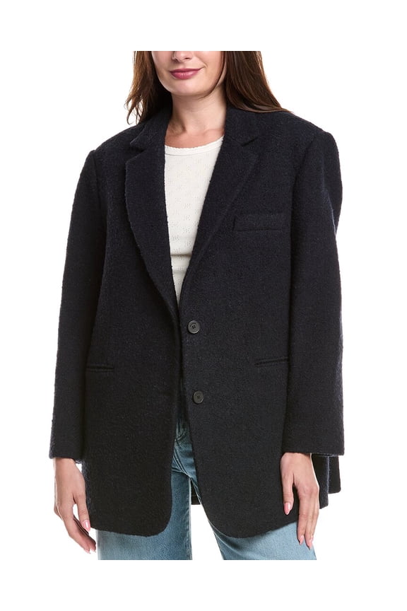 womens Boucle Wool-Blend Blazer, 42, Blue