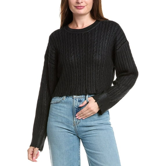 Sandro womens Cropped Wool-Blend Sweater, 3, Black