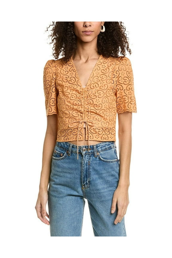 womens  Eyelet Top, 0, Orange
