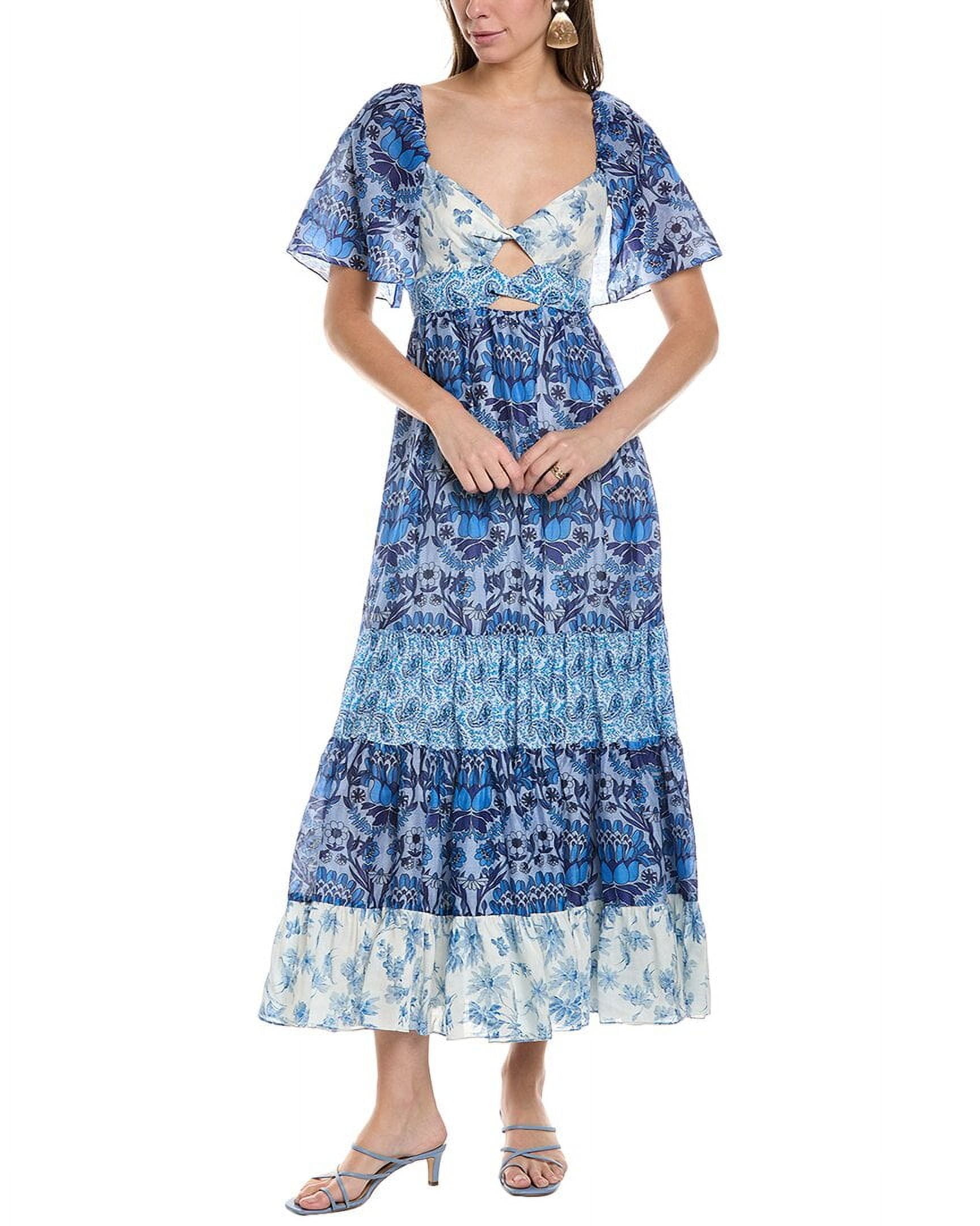 princess polly baby blue dress Sandro womens Linen-Blend Maxi Dress, 36, Blue