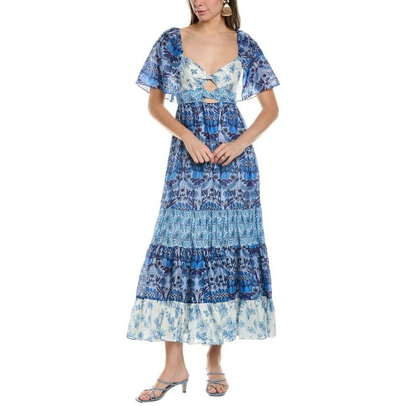 Sandro womens Linen-Blend Maxi Dress, 38, Blue