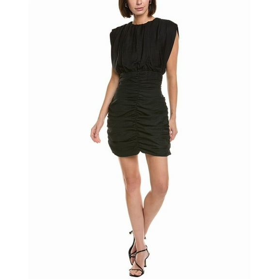 Sandro womens  Linen-Blend Mini Dress, 40, Black