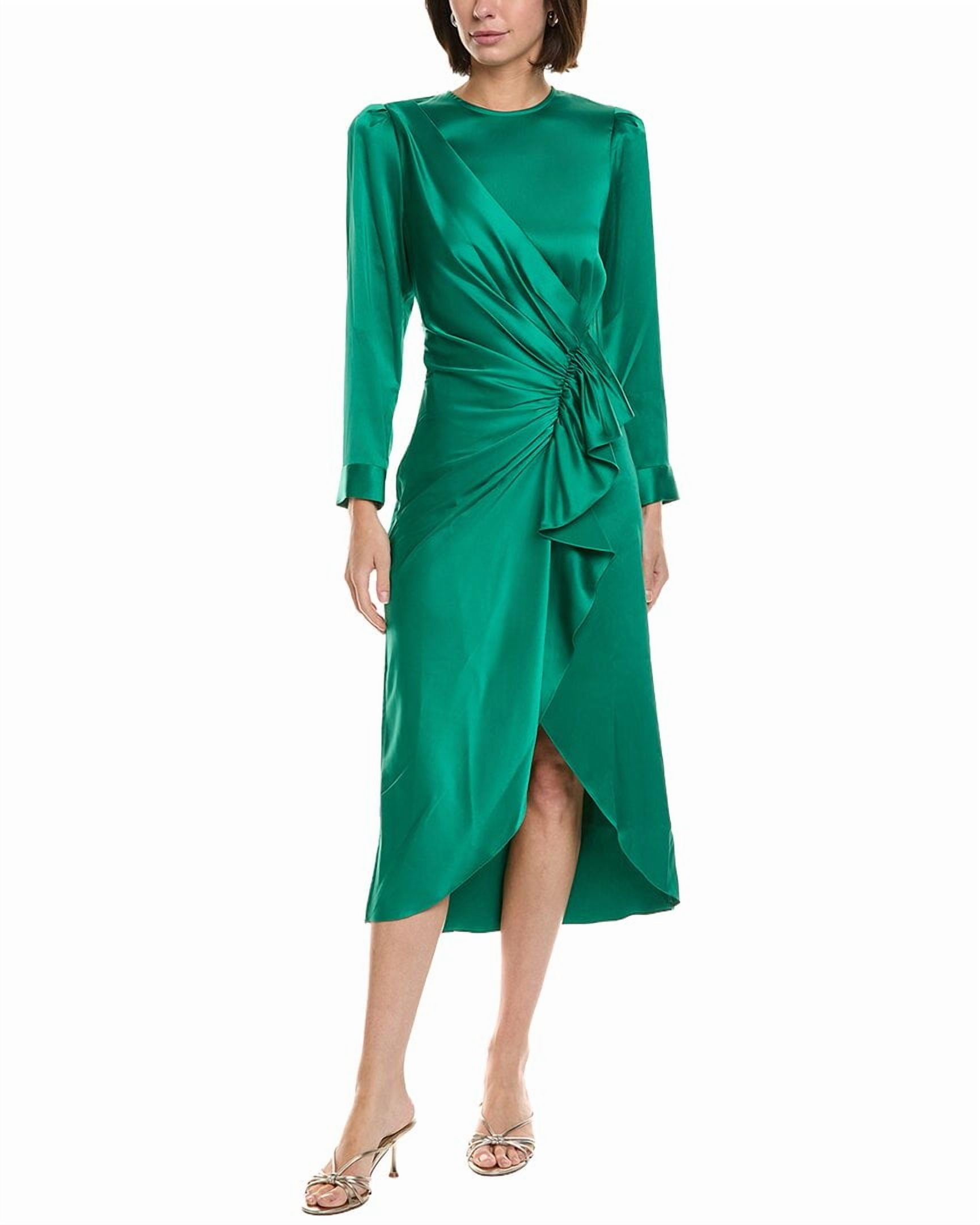 Sandro Ruffled Satin-Effect Dress - Green