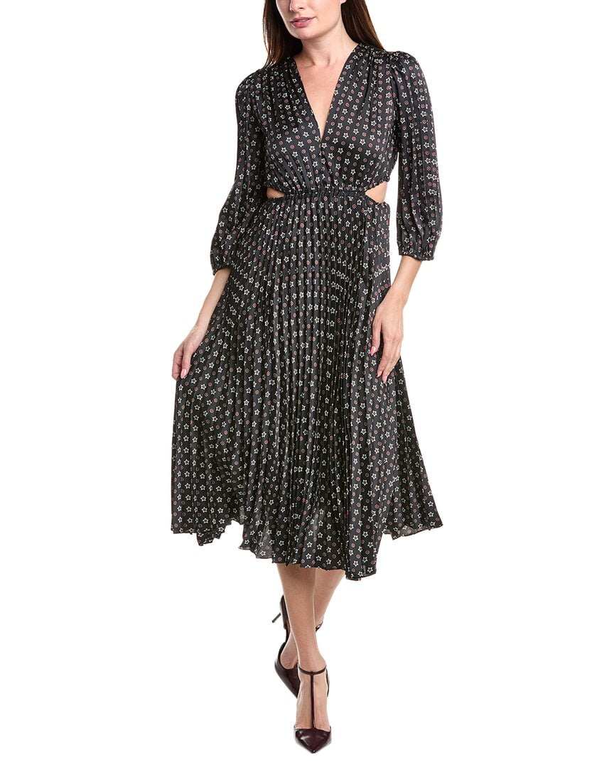 Sandro Long Printed Dress with Pleats - Black / Red Sandro Long Printed Dress with Pleats - Black / Red