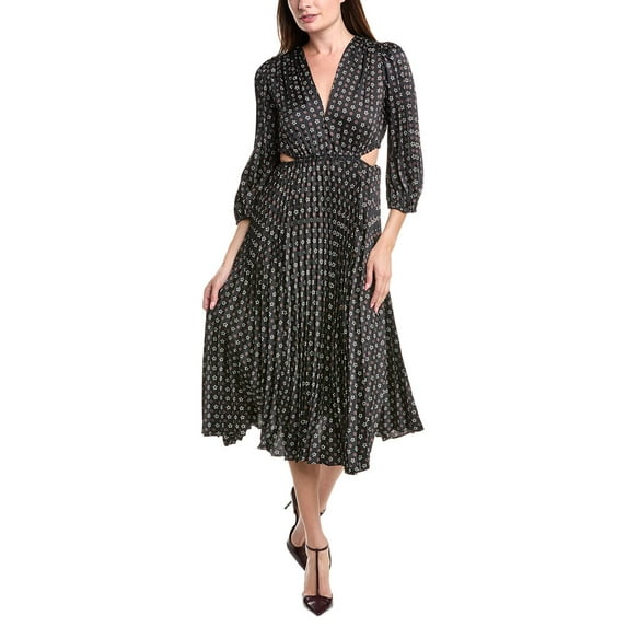 Sandro womens Pleated Midi Dress, 42, Black