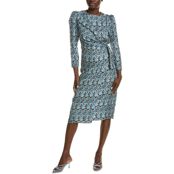 Sandro womens  Puff Sleeve Silk Wrap Dress, 40, Blue