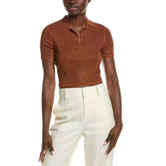 Sandro womens  Rhinestone Crop Polo Shirt, 0, Brown