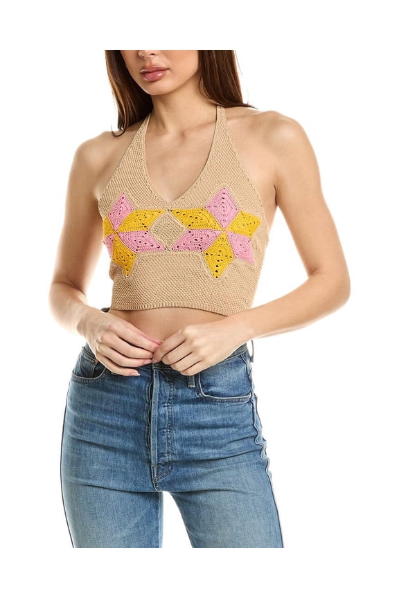 womens Tie-Neck Halter Top, 1, Beige