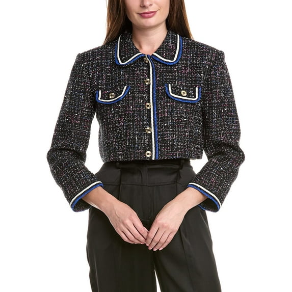 Sandro womens Tweed Crop Jacket, 36, Black