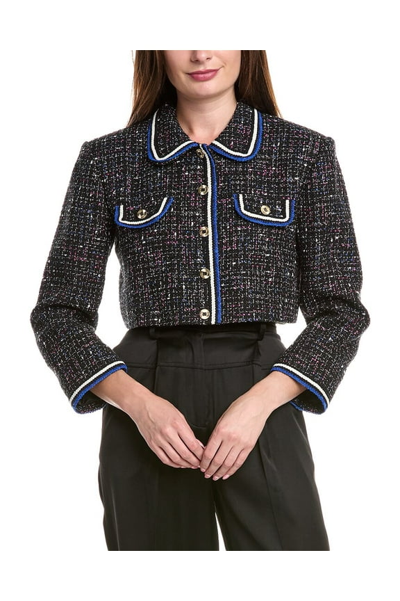 womens Tweed Crop Jacket, 38, Black