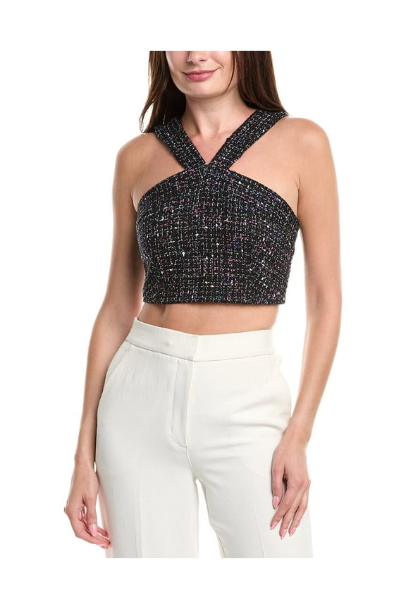 womens Tweed Halter Top, 1, Black