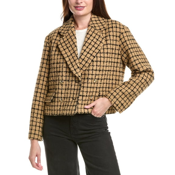 Sandro womens Tweed Wool-Blend Jacket, 34, Beige