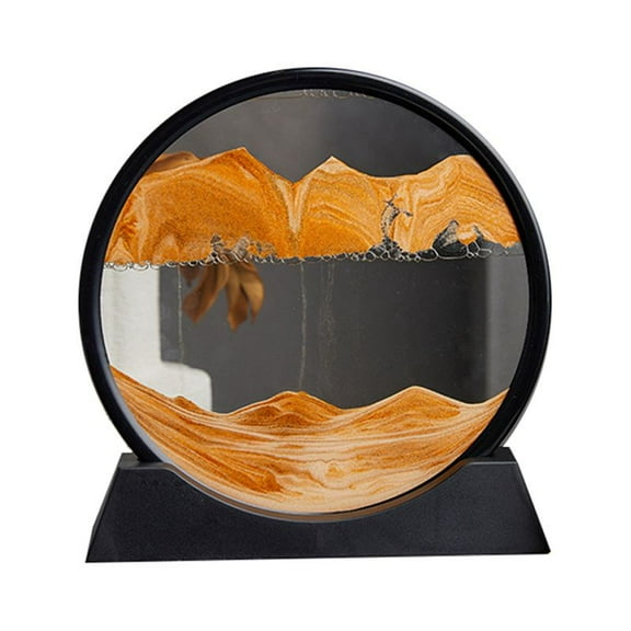 Sandscape Moving Sand Art Picture Round Hourglass 3D Mountain Sandscape Motion Display Flowing Sand Painting-Yellow,1 x quicksand painting ornaments,Black&Yellow