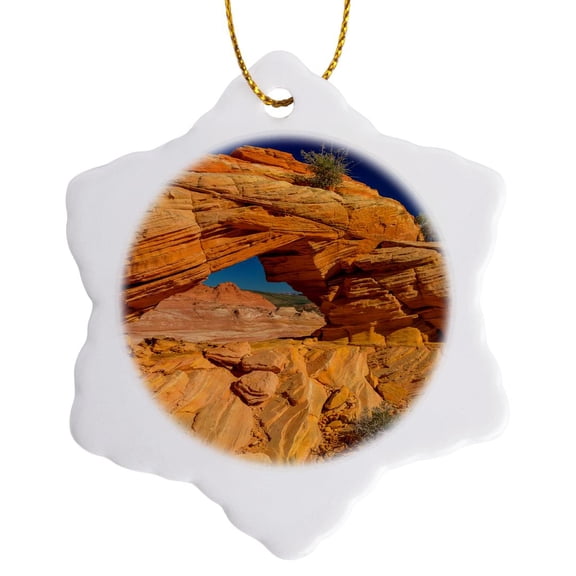 3drose, Sandstone Arch in the Vermillion Cliffs Wilderness, Arizona, Usa, 3 inch Snowflake Porcelain Ornament