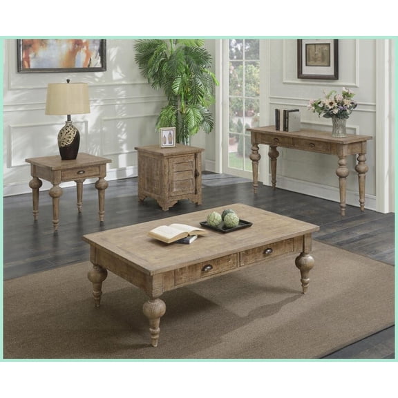 Sandstone Buff Rustic Coffee Table for Living Room, Easy Assembly & Easy to Clean, 52L x 32W x 18H