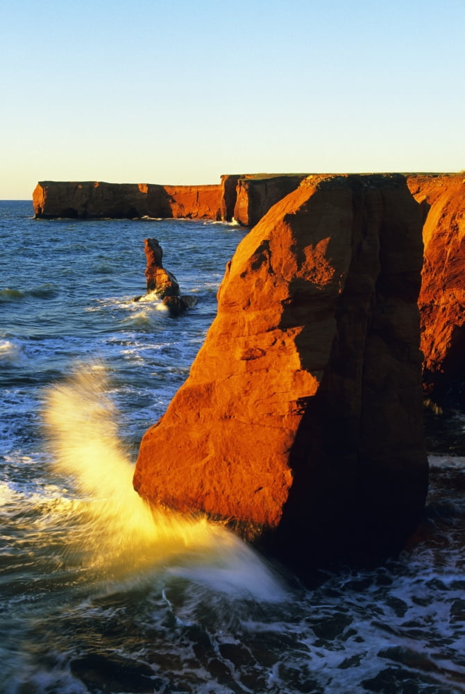 Sandstone Cliffs And Ocean Surf La Belle Anse Magdalen Islands Quebec Canvas Art - John Sylvester Design Pics (22 x 34)
