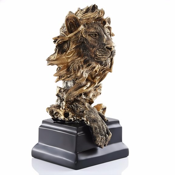 Sandstone Lion King of Beasts Statue, Antique Gold Resin Figurine Home Decor, Collectible Gift for Men, Dimensions 6.29x5.51x12.2 Inches for Living Room, Study, Office