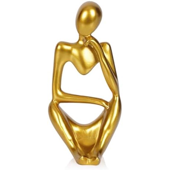 Sandstone Resin Thinker Style Abstract Sculpture Statue Collectible Figurines Home Office Bookshelf Desktop Decor (Small Gold, Right)