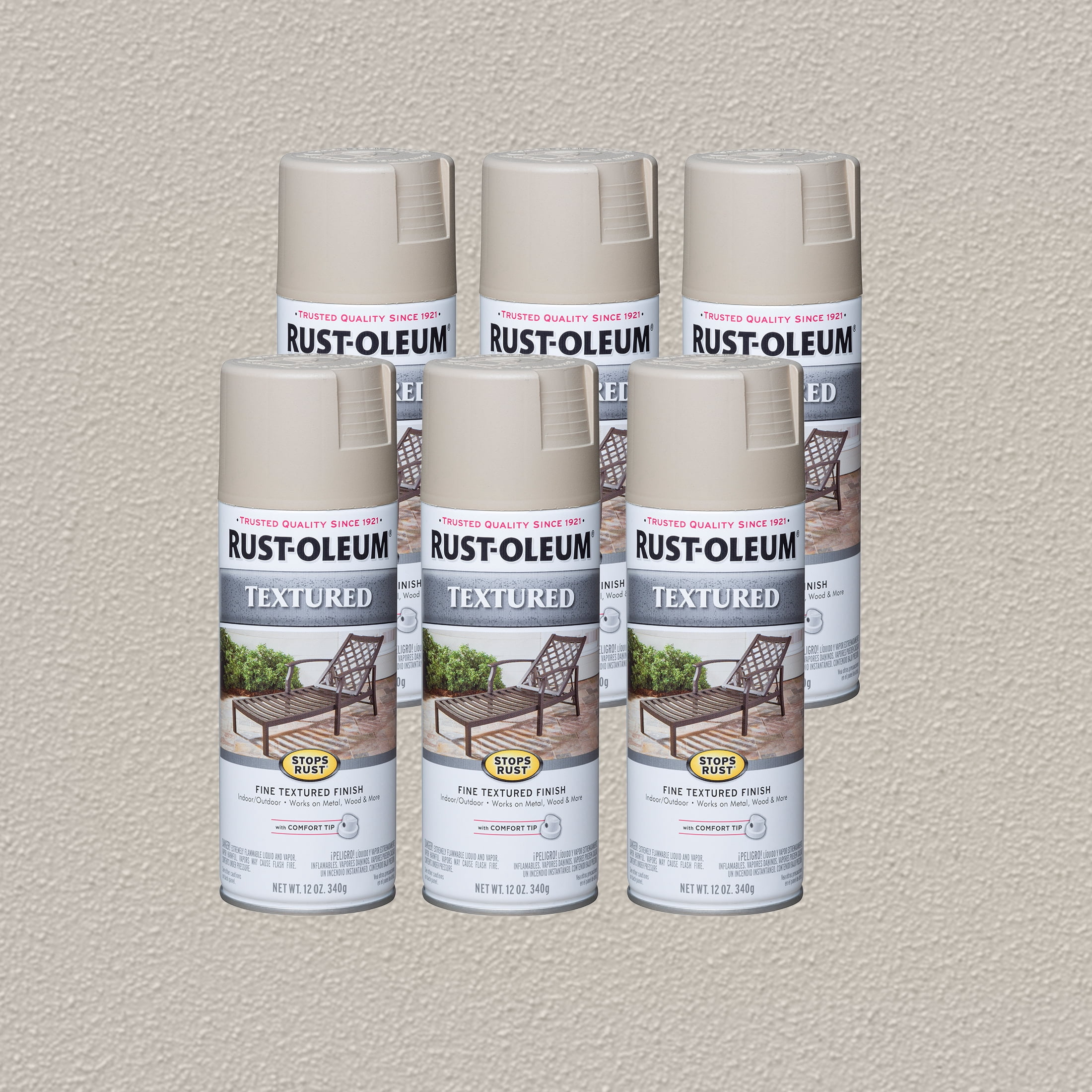 6 Pack, Sandstone, Rust-Oleum Stops Rust Textured Protective Enamel Spray Paint-7223830, 12 oz