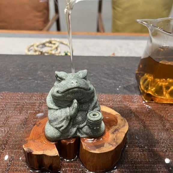 Sandstone Toad Tea Pet Figurine Feng Shui Table Decor Ornament Desk Display