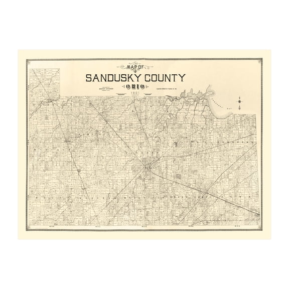 Sandusky County Ohio Art, 1891 Vintage Map of Sandusky County OH History Wall Decor Gift, Old Sandusky County OH Map - 24" x 18" Unframed Print
