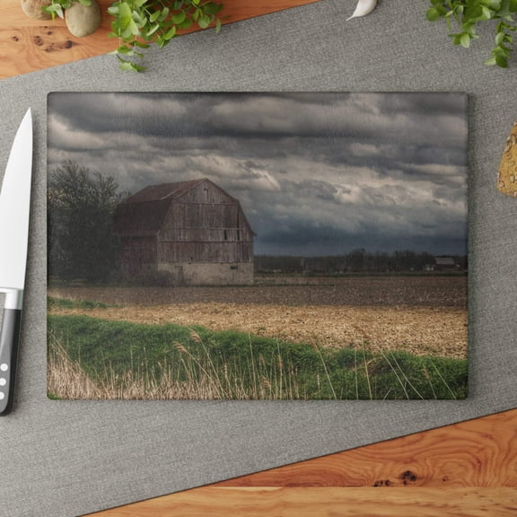 U R There Photography Sandusky Grey I Rustic Farmhouse Tempered-Glass Cutting Board 11"x 15"
