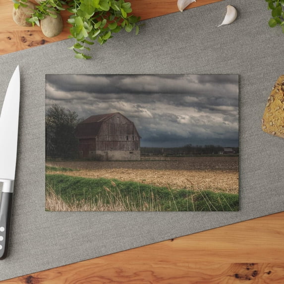 U R There Photography Sandusky Grey I Rustic Farmhouse Tempered-Glass Cutting Board 8"x 11"