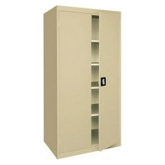 Sandusky Lee 36"W x 24"D x 72"H 5-Shelf Freestanding Steel Storage Cabinet with Recessed Handle, Tan