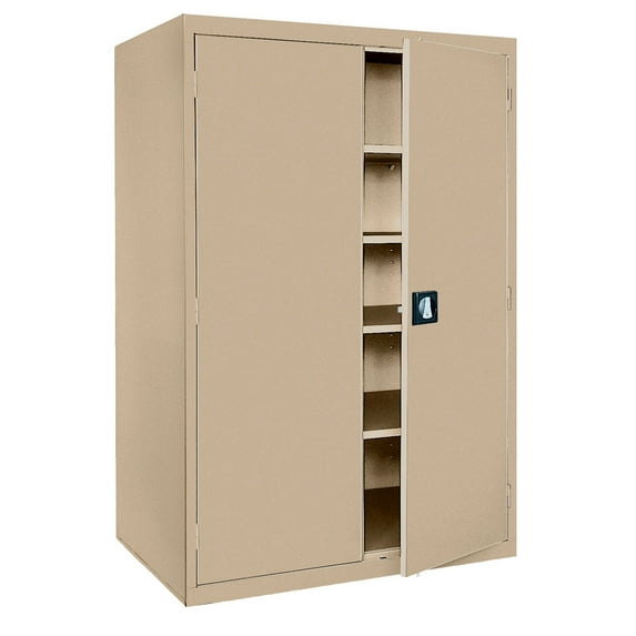 Sandusky Lee 46"W x 24"D x 72"H 5-Shelf Freestanding Steel Storage Cabinet with Recessed Handle, Tan