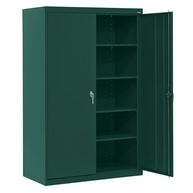 Sandusky Lee 46"W x 24"D x 72"H Locking 5-Shelf Steel Storage Cabinet with Swing Handle, Forest Green