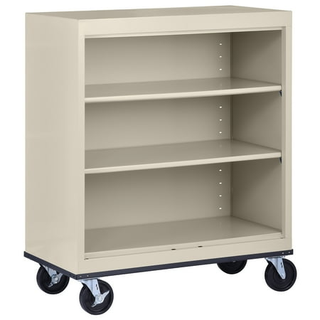 Sandusky Metal 3-Shelf Cart Bookcase with Adjustable Shelves in Putty (42 in.)