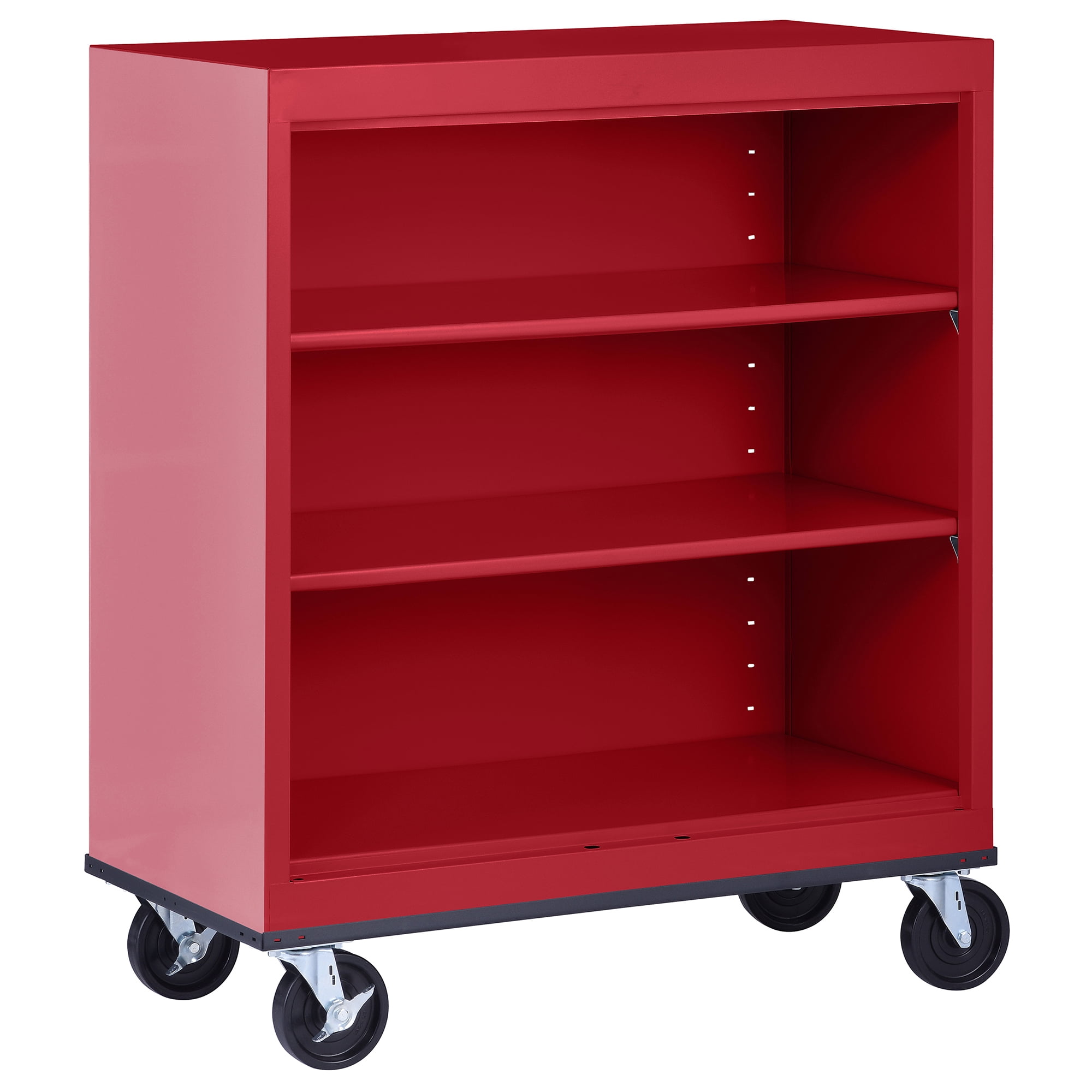 Sandusky Metal 3-Shelf Cart Bookcase with Adjustable Shelves in Red (42 in.)