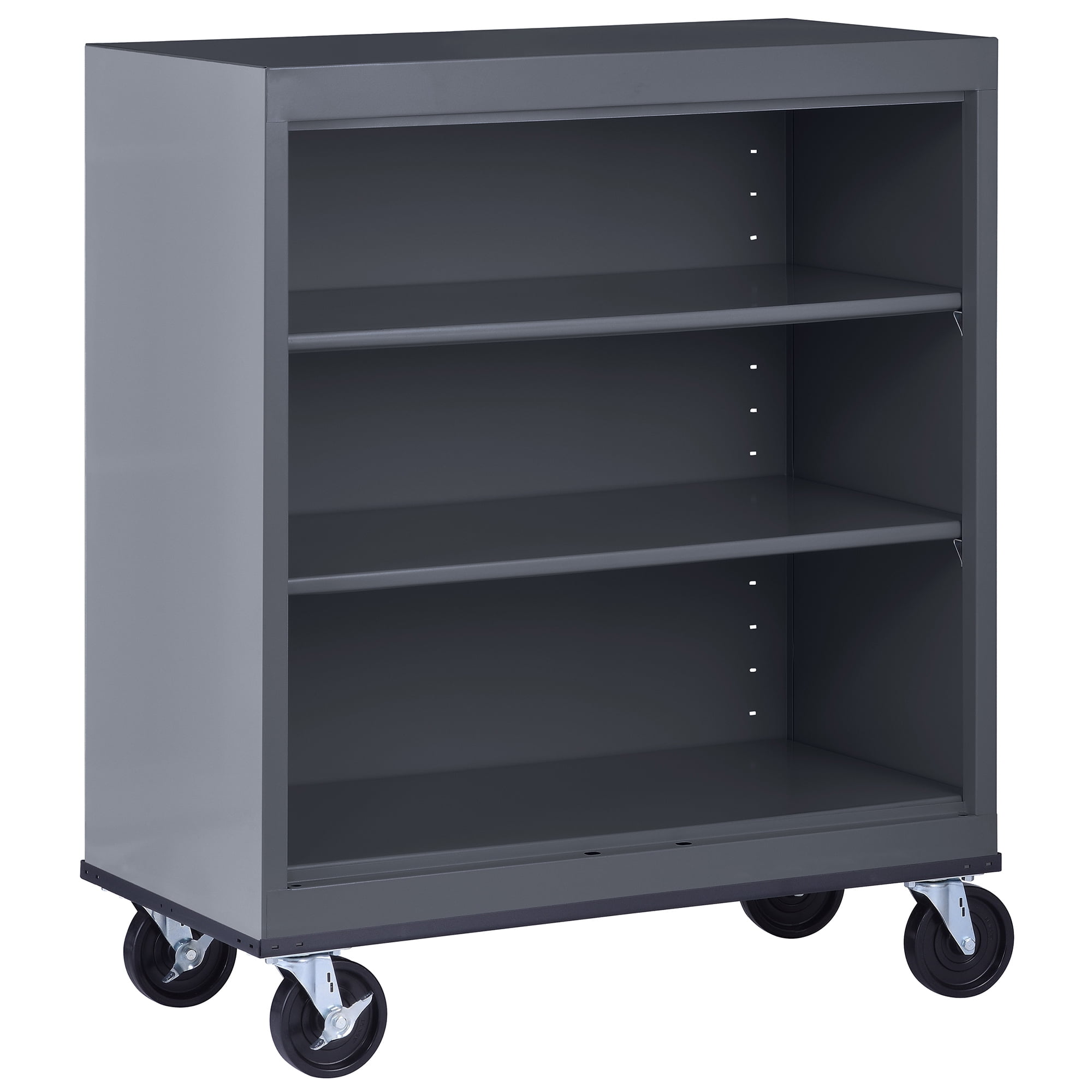 Sandusky Mobile Bookcase Series 42 in. Tall Charcoal Metal 3-Shelves Standard Bookcase With Casters