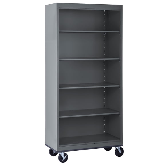 Sandusky Mobile Bookcase Series 78 in. Tall Charcoal Metal 5 Shelves Standard Bookcase With Casters