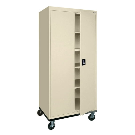 Sandusky Lee 22-Gauge Welded Steel Mobile Garage Storage Cabinet with Wheels, Putty