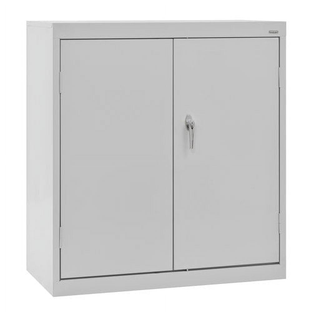 Dove Gray Freestanding Lockable Steel Cabinet with Adjustable Shelving