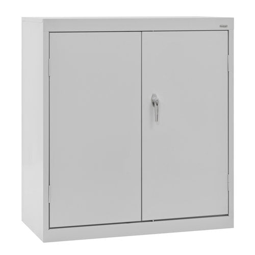 Dove Gray Freestanding Lockable Steel Cabinet with Adjustable Shelving