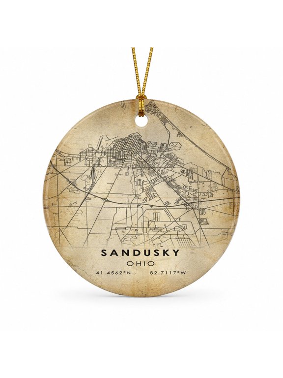 Sandusky Travel Map Ornament, Ohio Map Ornament Keepsake, Travel Souvenir, Holiday Tree Decoration