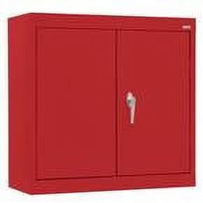 Red Powder-Coated Lockable Office Cabinet with Adjustable Shelves