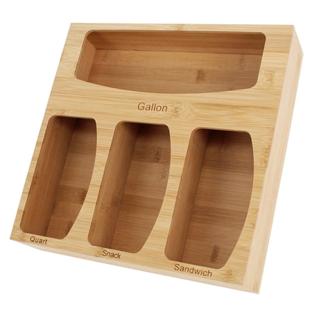 Sandwich Bag Storage Bamboo Organizer for Kitchen Drawer- Compatible with Gallon, Quart, Sandwich and Snack Variety Size Bag