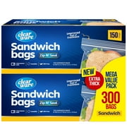 Sandwich Bags Zipper Top- 300 Count, Resealable Plastic Food Storage Bags For Lunch, Snacks - Reusable Zipper Lock Containers for Fruit, Veggies - Freezer & Microwave-Safe, Strong Seal - 2 Boxes