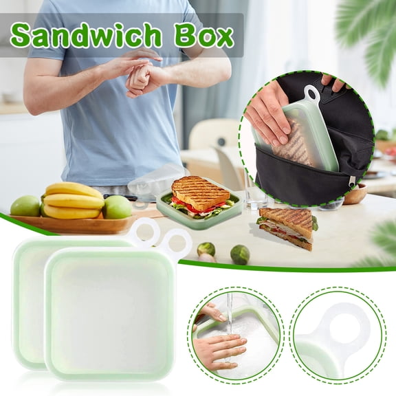 Sandwich Box Silicone Reusable Lunch Box for Men Women Collapsible Food Container