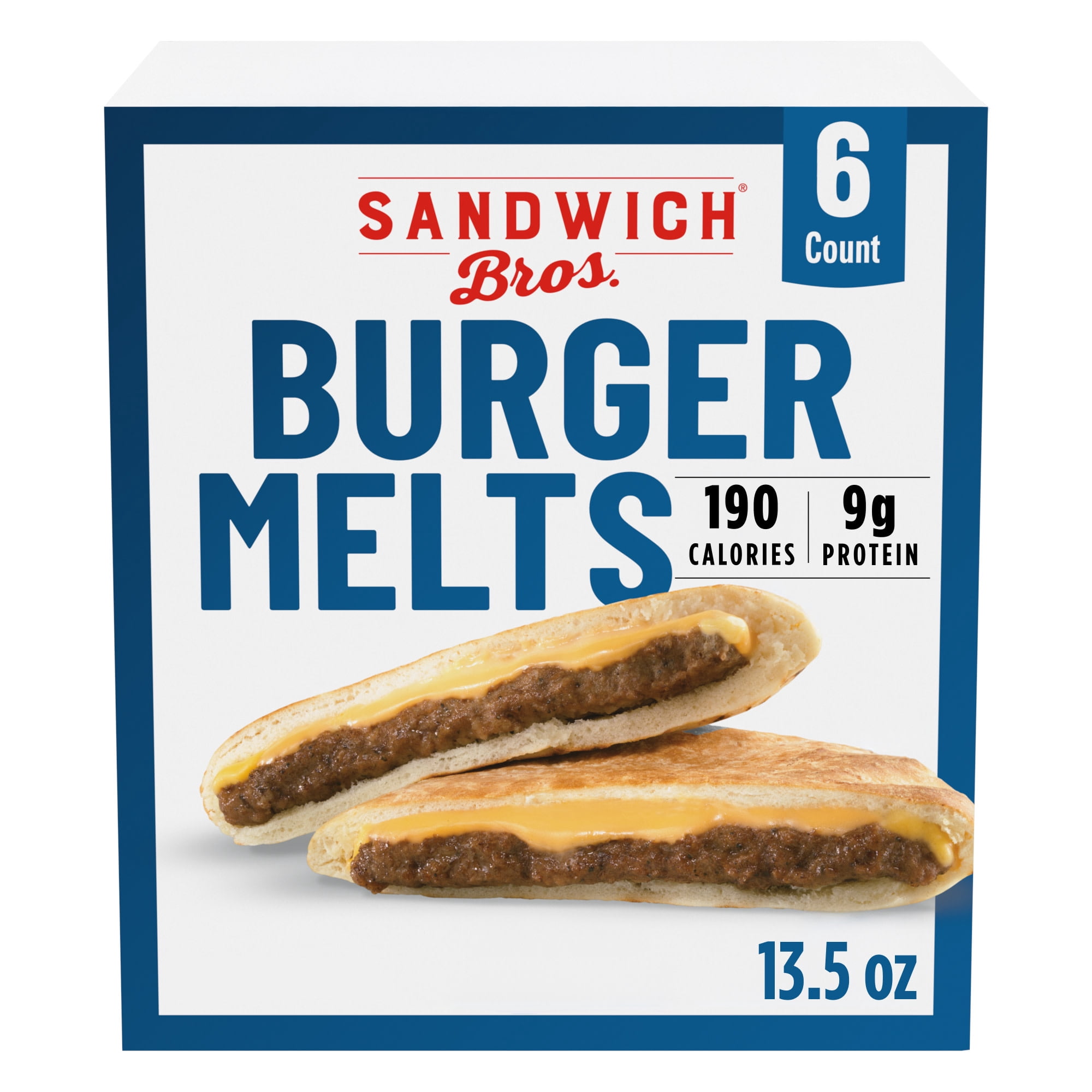 Sandwich Bros. Burger Melts, Frozen Pita Sandwiches, 13.5 oz., 6-Count