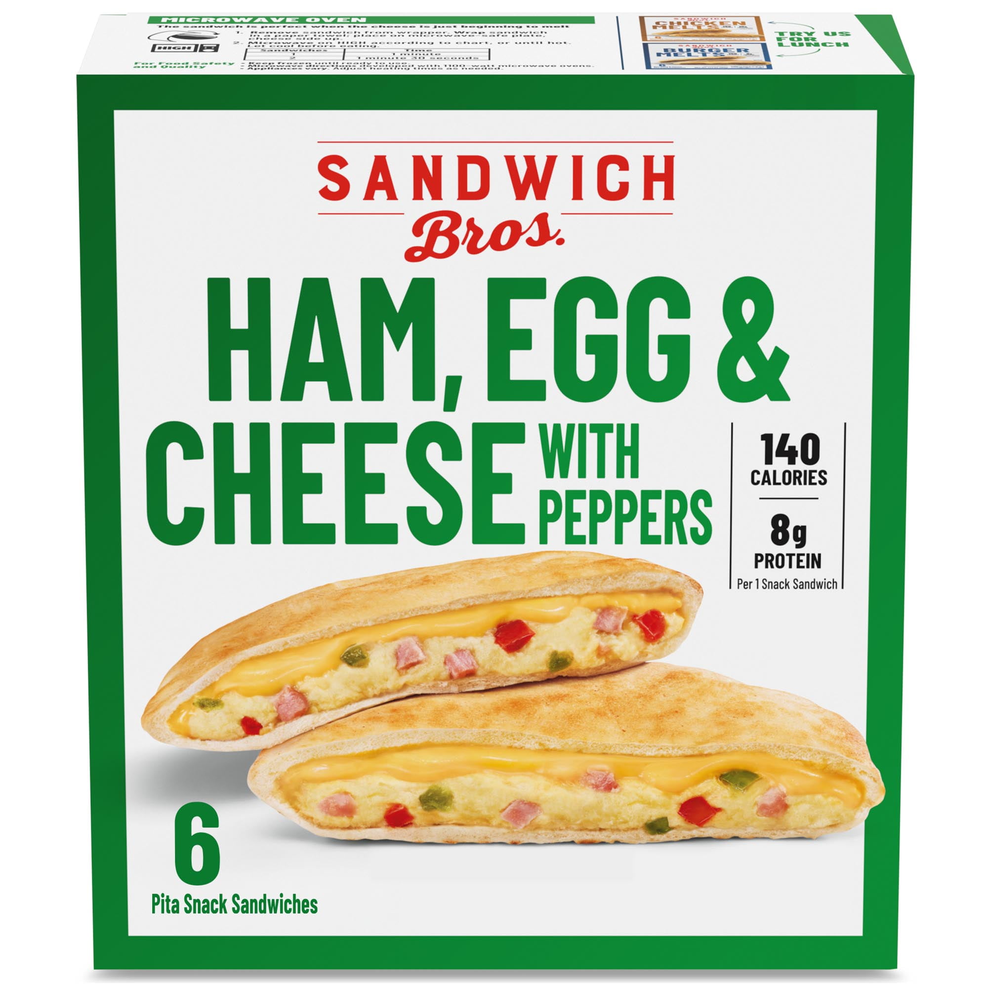 Sandwich Bros. Ham, Egg, Cheese & Pepper Pita Snack Sandwiches Frozen 15 oz, 6-ct (Frozen)