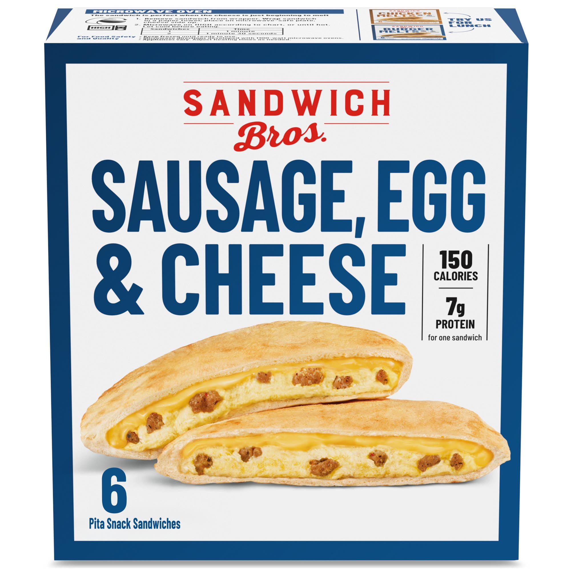 Sandwich Bros. Sausage, Egg & Cheese Pita Snack Sandwiches, Frozen, 15 oz. 6-ct (Frozen)