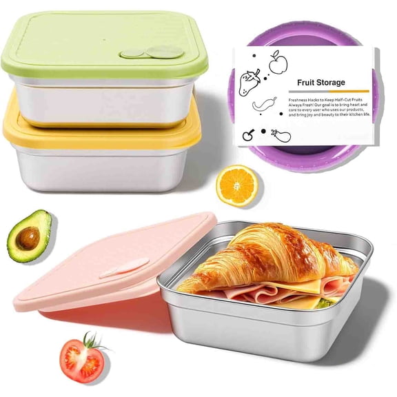 Sandwich Containers and Fruit Storage, Stainless Steel Sandwich Box with Lids, Reusable Metal Meal Prep Lunch Boxes, BPA-Free, Food Storage Containers for Snacks & Fruits