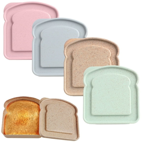 Sandwich Containers Set of 4, Reusable Bread Shape Snack Boxes, Food Storage Sandwich Box with Lid